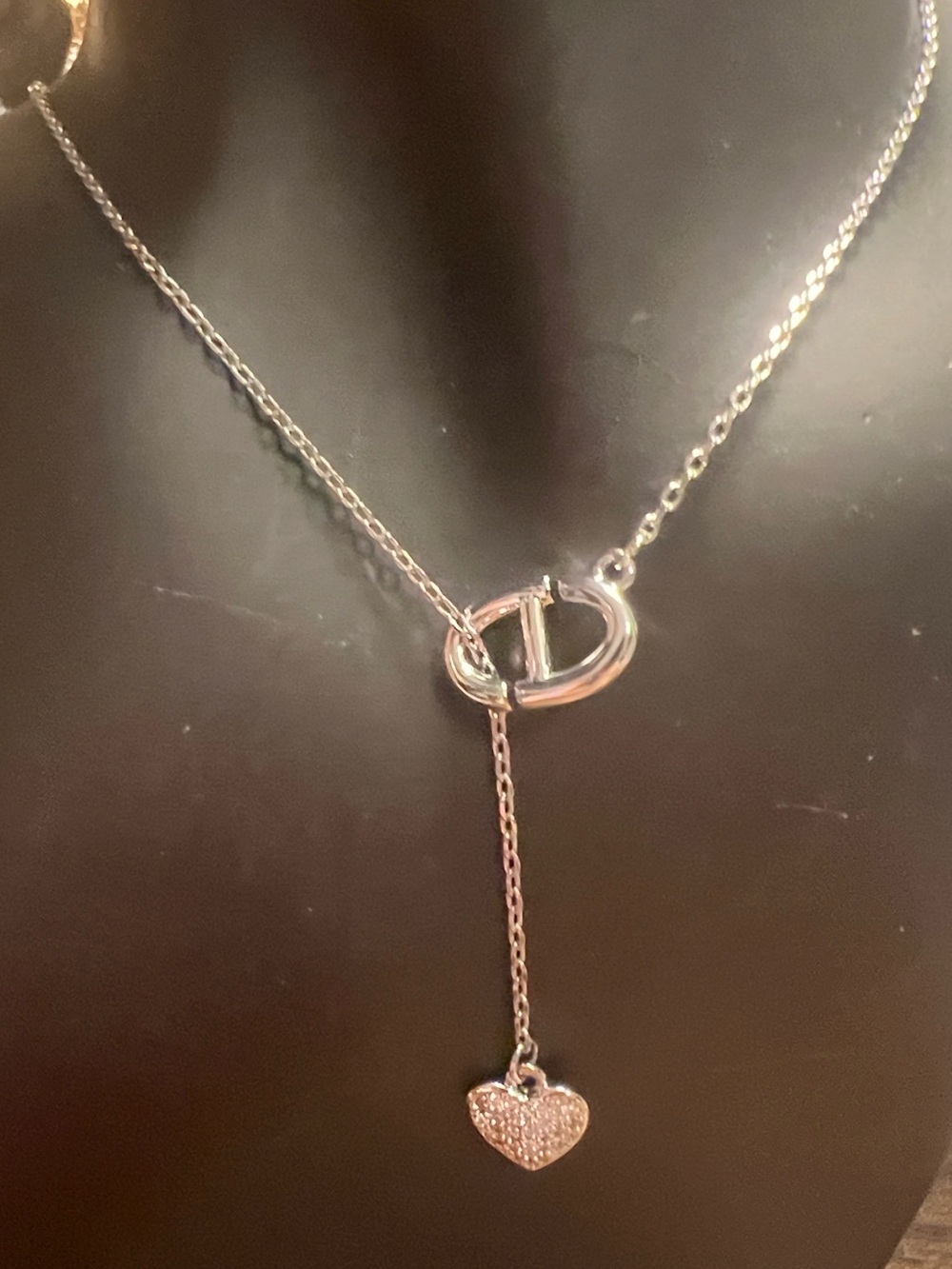 Delicate Silver Heart Drop Lariat Necklace
